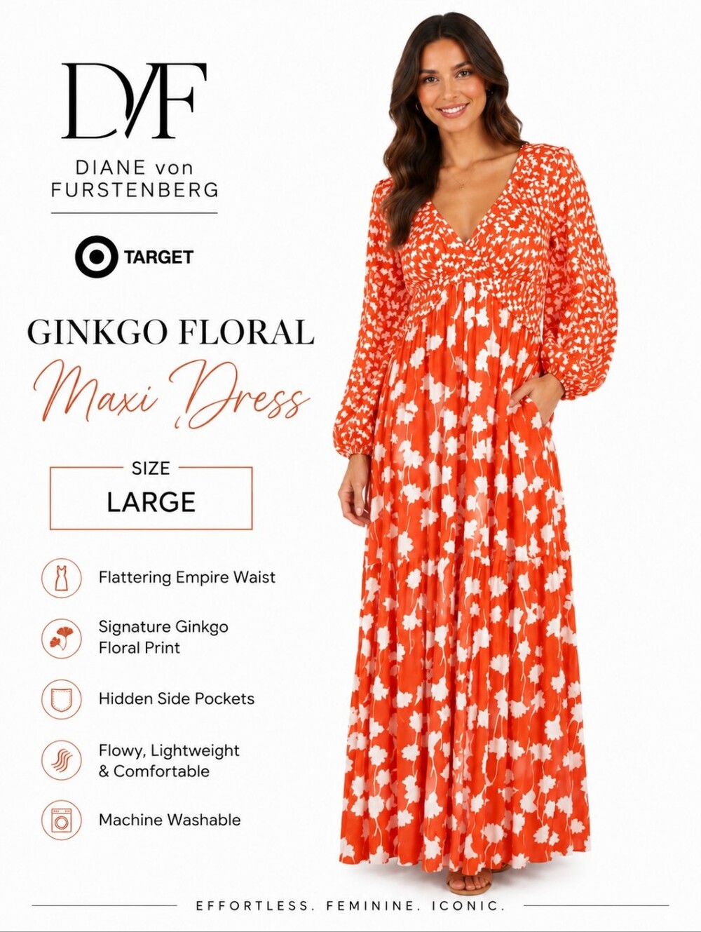 DVF Diane Von Furstenberg x Target Ginkgo Floral Maxi Dress Size Large